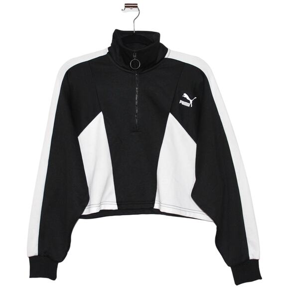 PUMA Cropped Half Zip Jacket Black Size Medium NWT - Picture 1 of 6